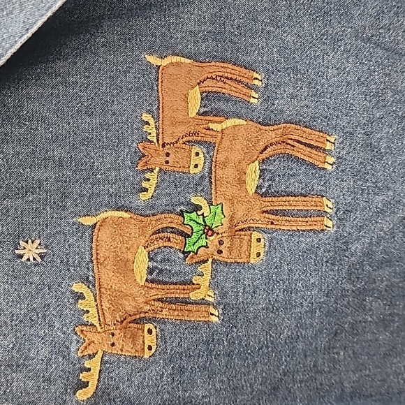 Christmas Denim Shirt. Long Sleeve, women's SizeXXL - Picture 12 of 12